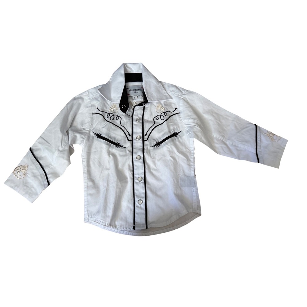 Ace of Diamond white and black western rodeo youth pearl button down‎ shirt